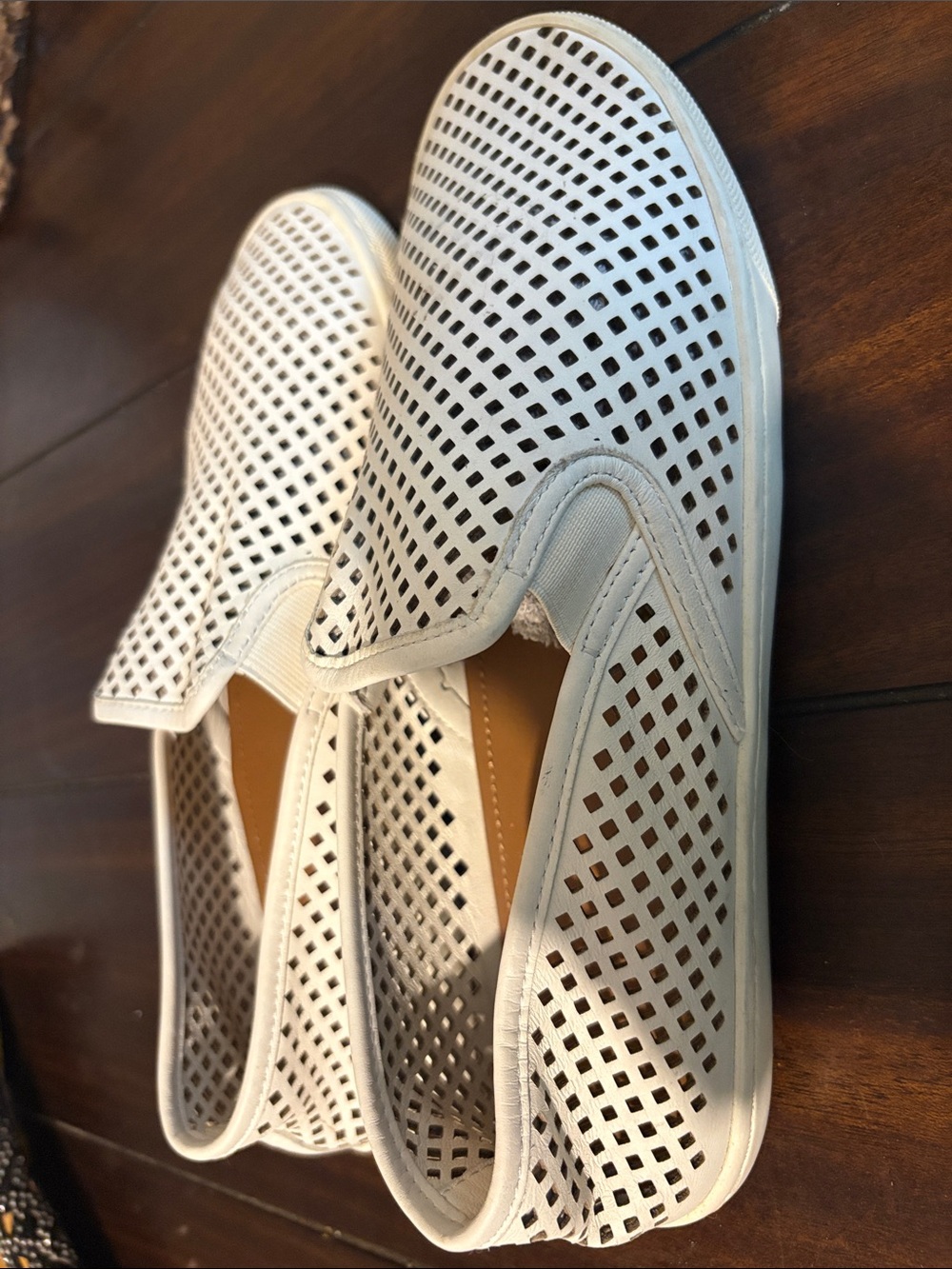 Tory Burch White Perforated Leather Slip-On Sneakers